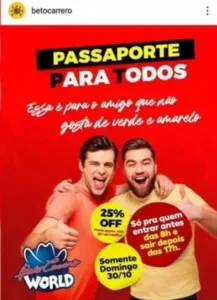 O local ofereceu desconto de 25% no ingresso para "petistas" que fossem de vermelho das 8h às 17h do domingo