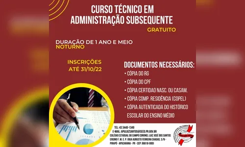 Colégio Coronel oferta 35 vagas para curso técnico em administração