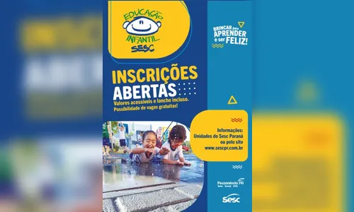 Sesc divulga bolsa de estudos 100% gratuitas para educação infantil