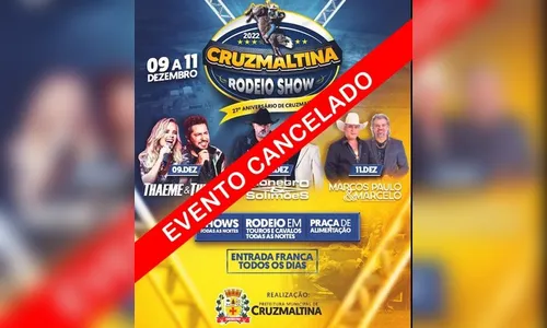 'Cruzmaltina Rodeio Show' que aconteceria em dezembro é cancelado