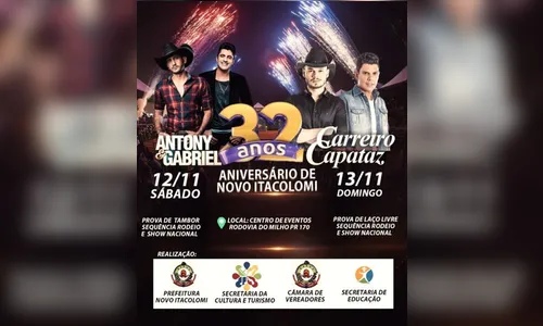 Novo Itacolomi terá shows com Antony & Gabriel e Carreiro & Capataz