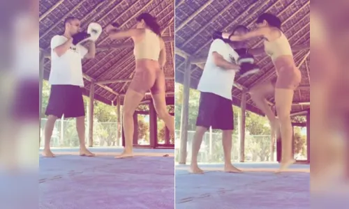 De shortinhos, Juliana Paes mostra habilidades em aula de luta
