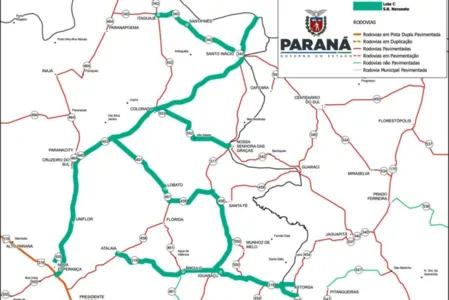 Mapa do Lote C do Proconserva, que vai atender 17 municípios do Noroeste, com obras em 238 km de rodovias