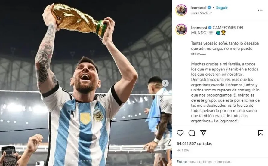 Foto publicada pelo Messi se tornou a mais curtida de todos os tempos no Instagram