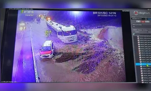 Forte chuva bloqueia BR-101 em Balneário Camboriú