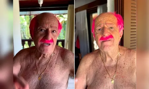 Ary Fontoura diverte web ao surgir com cabelo e bigode rosa: 'Furada'