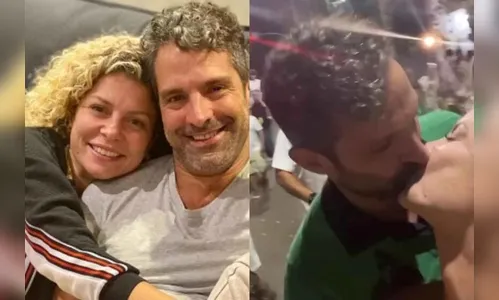 Bárbara Borges e Iran Malfitano trocam beijos no Réveillon