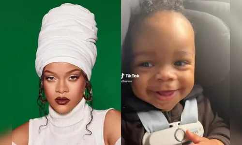 Filho de Rihanna aparece sorridente preso a uma cadeira no banco de trás de um carro