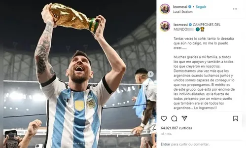 Foto de Messi com a taça da Copa se torna a mais curtida do Instagram