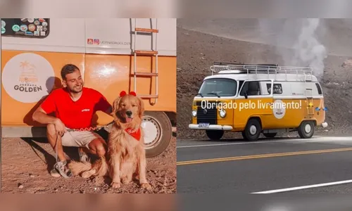 Kombi de paranaense que viaja com cachorra pega fogo; assista