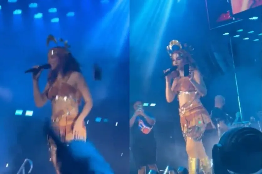 A cantora estava no palco, em Recife, quando foi atingida por um celular "voador"