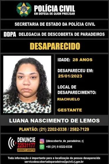 Luana Nascimento de Lemos está desaparecida desde o dia 25/01