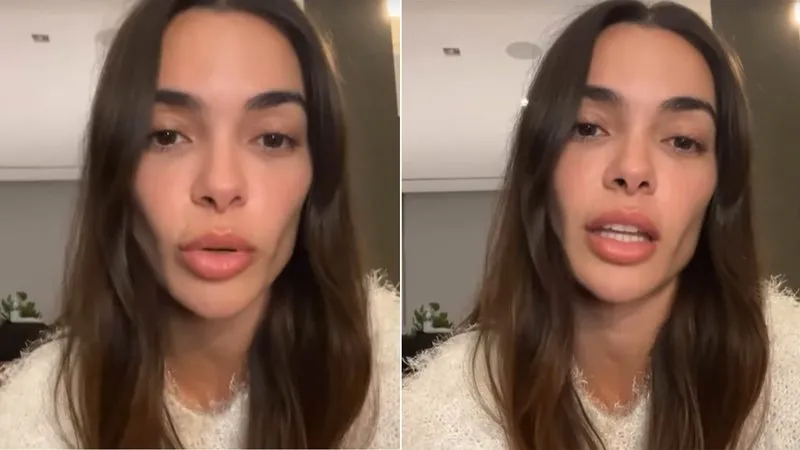 A modelo Joana Sanz apareceu nesta segunda-feira (23) em suas redes sociais