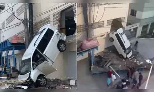 Vídeo: carro atravessa parede de prédio e cai sobre mulher, em BC