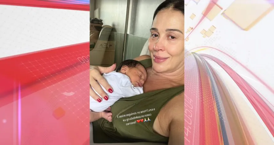 Essa é a primeira selfie que a atriz divulga ao lado do filho recém-nascido