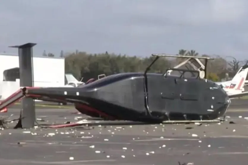 Helicóptero, modelo Bell 407, ficou totalmente destruído na queda