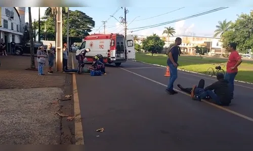 Ciclista e motociclista ficam feridos após acidente em Arapongas
