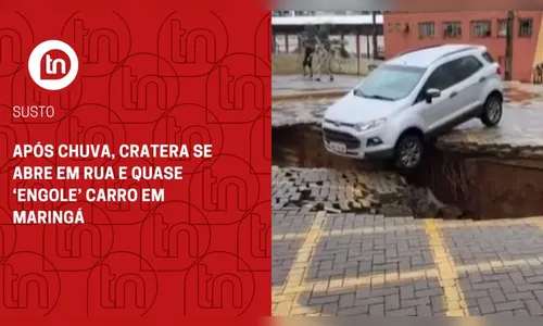 Após chuva, cratera se abre em rua e quase ‘engole’ carro em Maringá