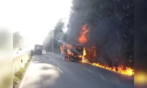 Ônibus de turismo é destruído em incêndio na BR-277