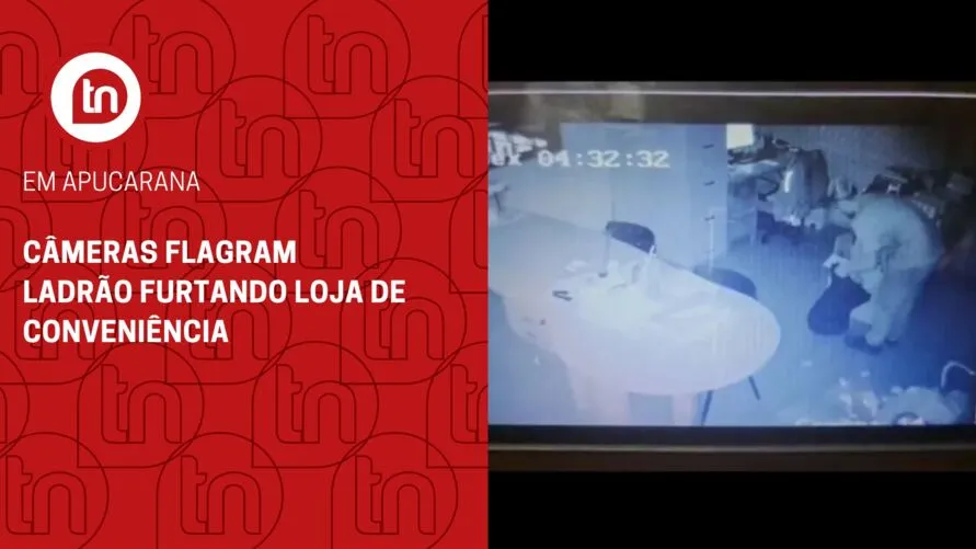 Câmeras flagram ladrão furtando loja de conveniência, em Apucarana