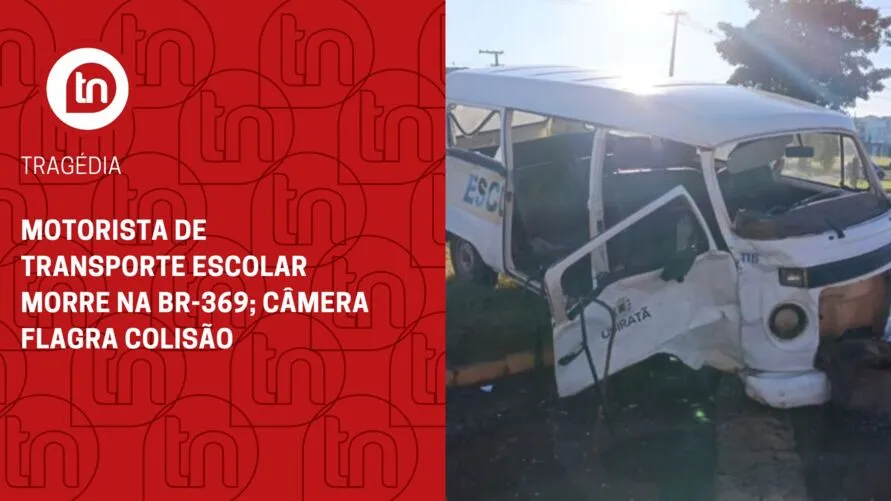 Motorista de transporte escolar morre na BR-369; câmera flagra colisão