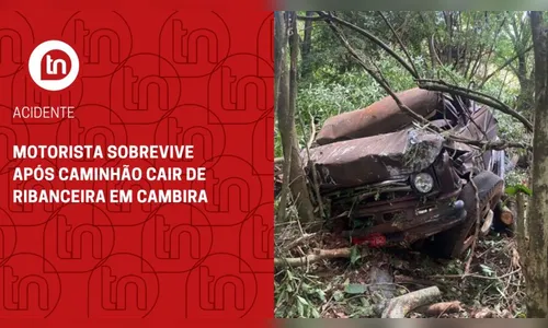 Motorista sobrevive após caminhão cair de ribanceira em Cambira; veja