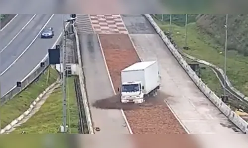 Após perder o freio, caminhão utiliza área de escape da BR-376; vídeo