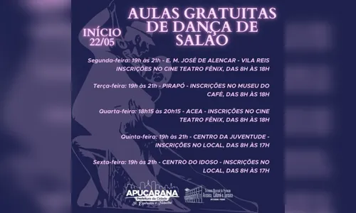 Prefeitura de Apucarana abre inscrições para Curso de Dança de Salão