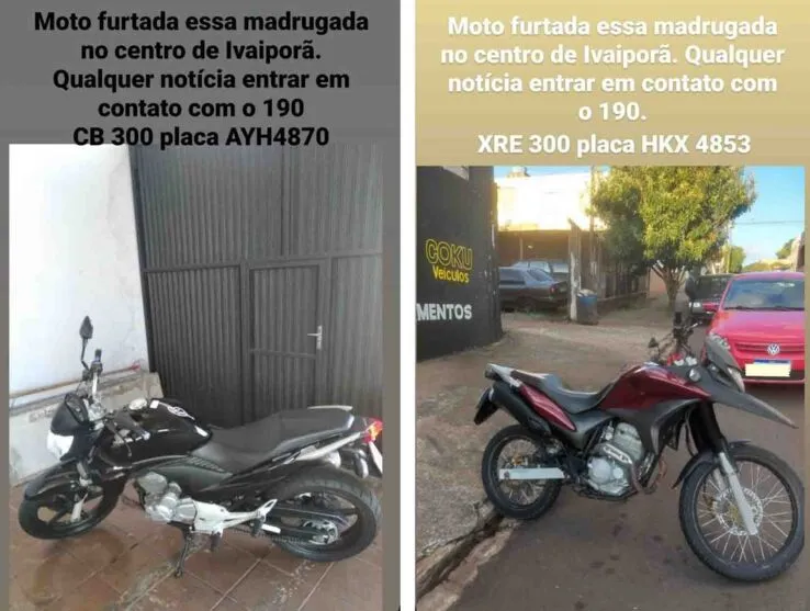 O furto das motos foi registrado na madrugada deste sábado