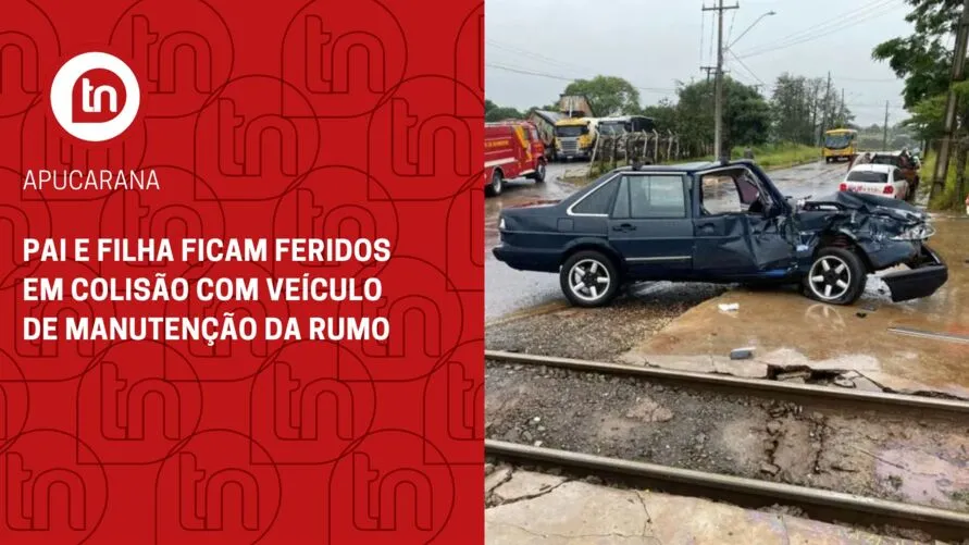 Pai e filha ficam feridos em colisão com veículo de manutenção da Rumo