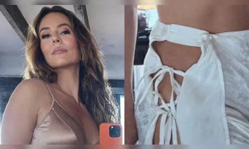 Paolla Oliveira exibe pernão em saia aberta durante selfie no espelho