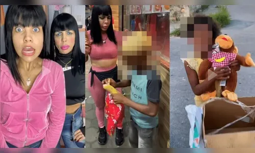 Influencers entregam banana e macaco de pelúcia para crianças negras