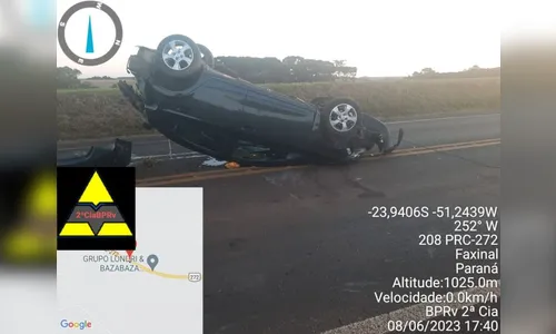 Três pessoas ficam feridas após capotamento na PRC-272 em Faxinal