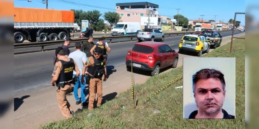 Advogado André Urias de Souza (destaque) foi morto por ladrões; Renault Kwid foi abandonado na PR-151