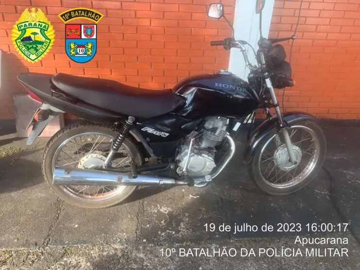 Moto recuperada pela PM de Apucarana nesta quarta-feira