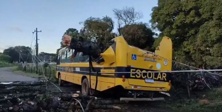 O ônibus estaria estacionado quando foi atingido