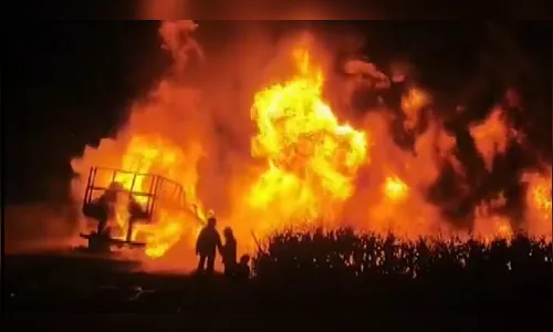 Carreta pega fogo, queima plantação de milho e interdita PR-317