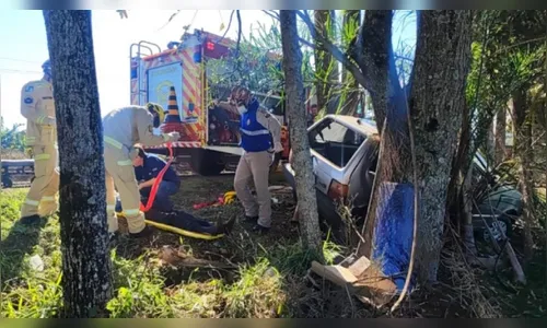 Motorista de 78 anos fica ferido após bater carro contra árvore no PR