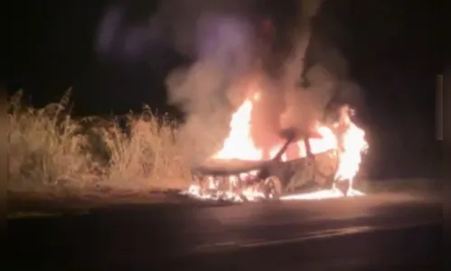 Carro pega fogo na PR-369 em São Pedro do Ivaí e fica destruído