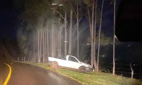 Fiat Strada colide contra árvores na PR-650 em Godoy Moreira