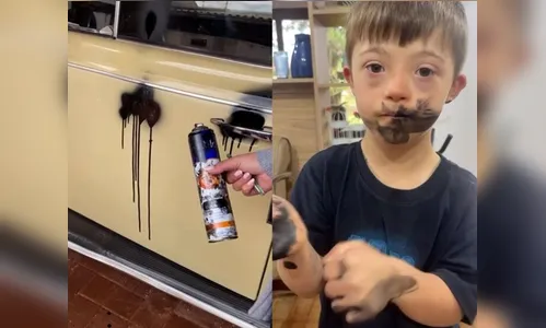 Menino vira 'meme' ao pintar relíquia da família com spray; veja vídeo