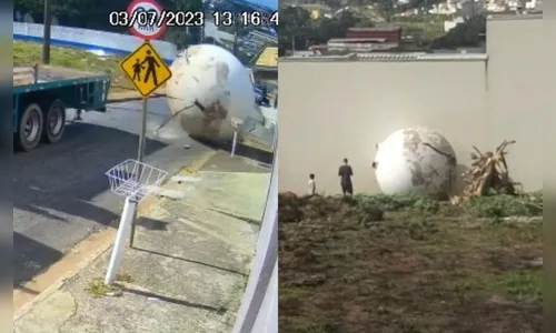 Tanque de 3 toneladas se solta de caminhão e 'rola' por rua; assista