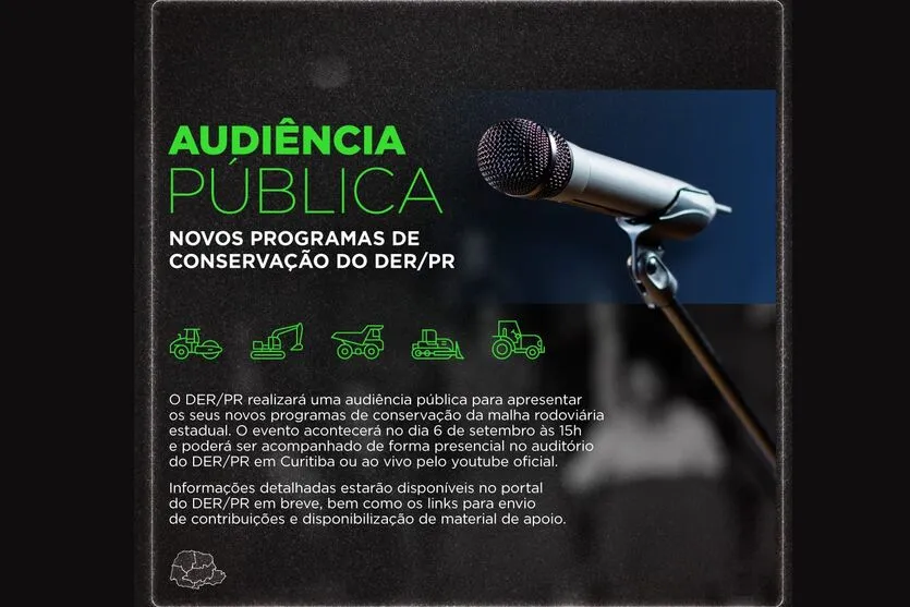 Evento será realizado no auditório da sede do DER/PR em Curitiba