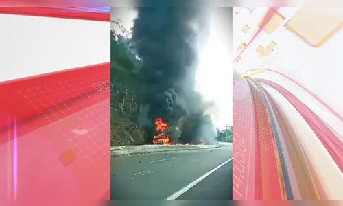 Três caminhões pegam fogo em acidente na BR-376