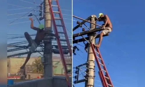 Foragido se entrega à PM após passar 24 horas no alto de um poste