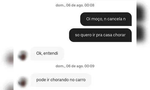 Motorista de app responde a jovem que 'só queria ir pra casa chorar'