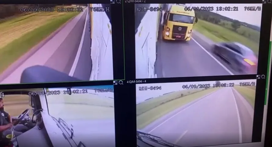 Imagens mostram manobra perigosa do caminhoneiro