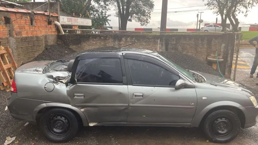 Árvore atingiu a parte traseira do carro que estava em movimento