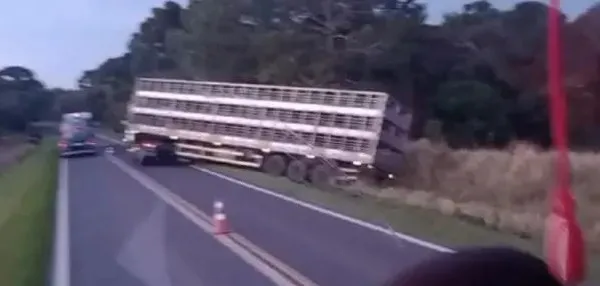 Por conta do acidente o trânsito seguiu em meia pista na rodovia