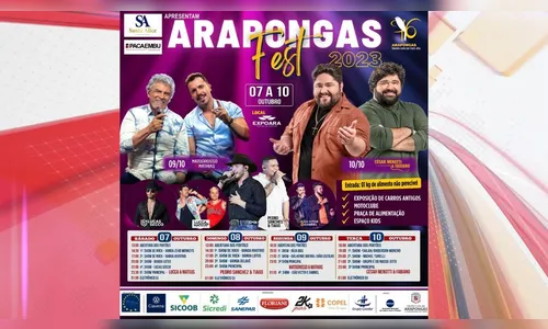 Arapongas 76 anos: veja a programação para o aniversário da cidade